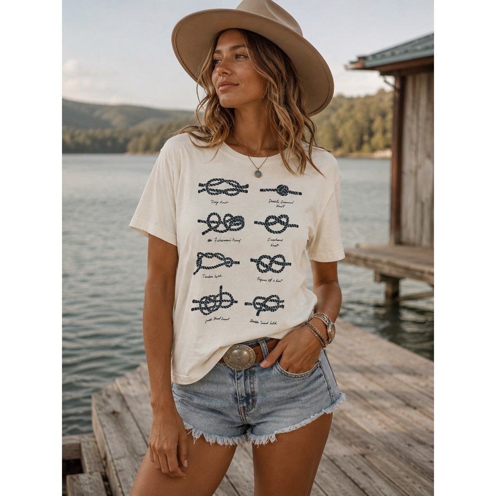 J.Crew Cream Nautical Rope Knot Graphic T-Shirt Cotton Short Sleeve Tee Large